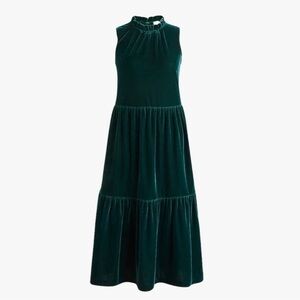 J. Crew Velvet Emerald Green Sleeveless Tiered Midi Dress